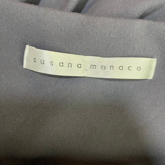 Susana Monaco Dress Ruched Bodycon Long Sleeves Boat Neck Stretchy Grey Womens L - Picture 7 of 8